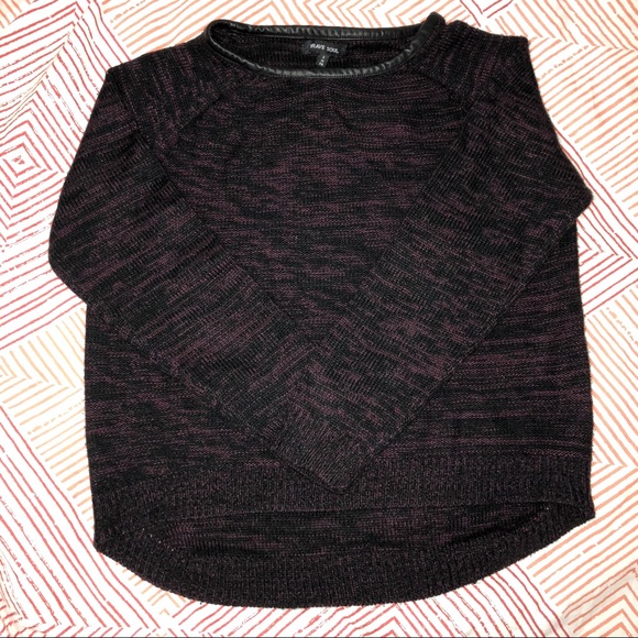Black and Burgundy Sweater with Leather Neck - Picture 2 of 3